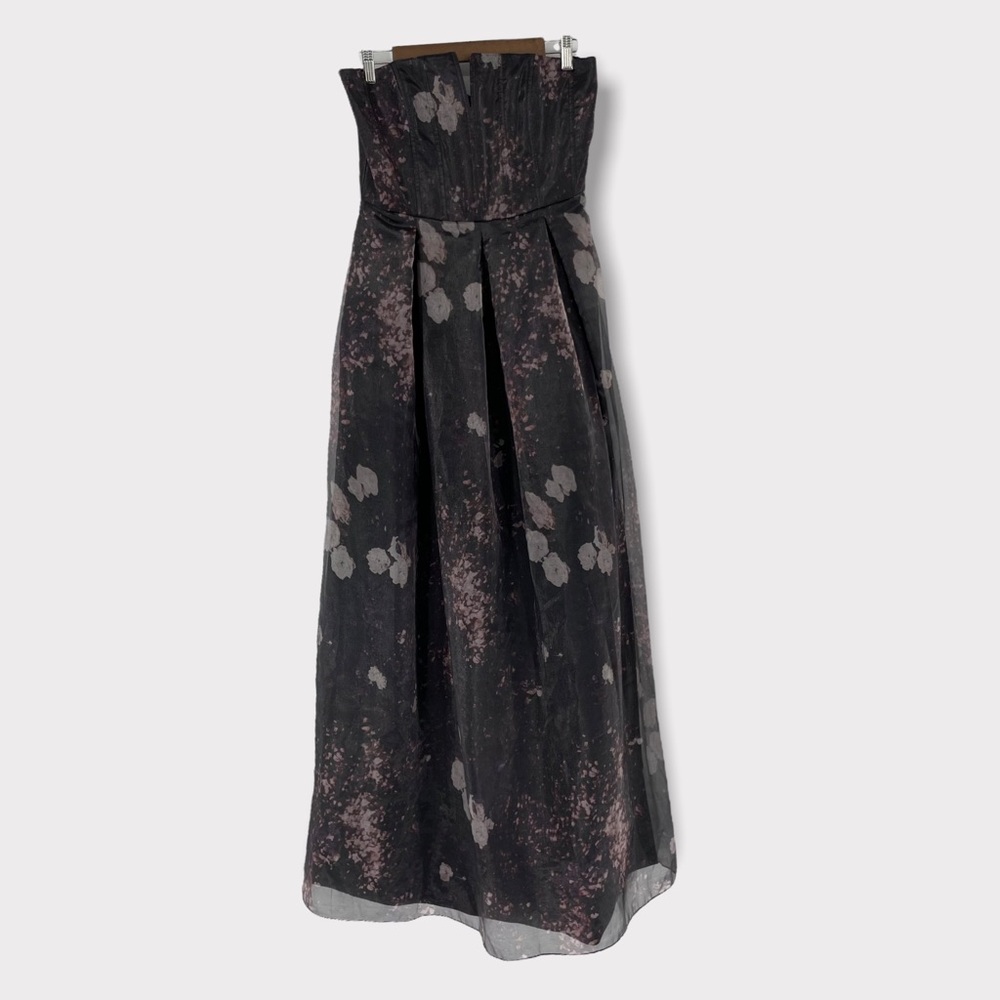 Alice + Olivia Kamila Dark Purple Floral Strapless Gown Size 10 - Picture 3 of 10